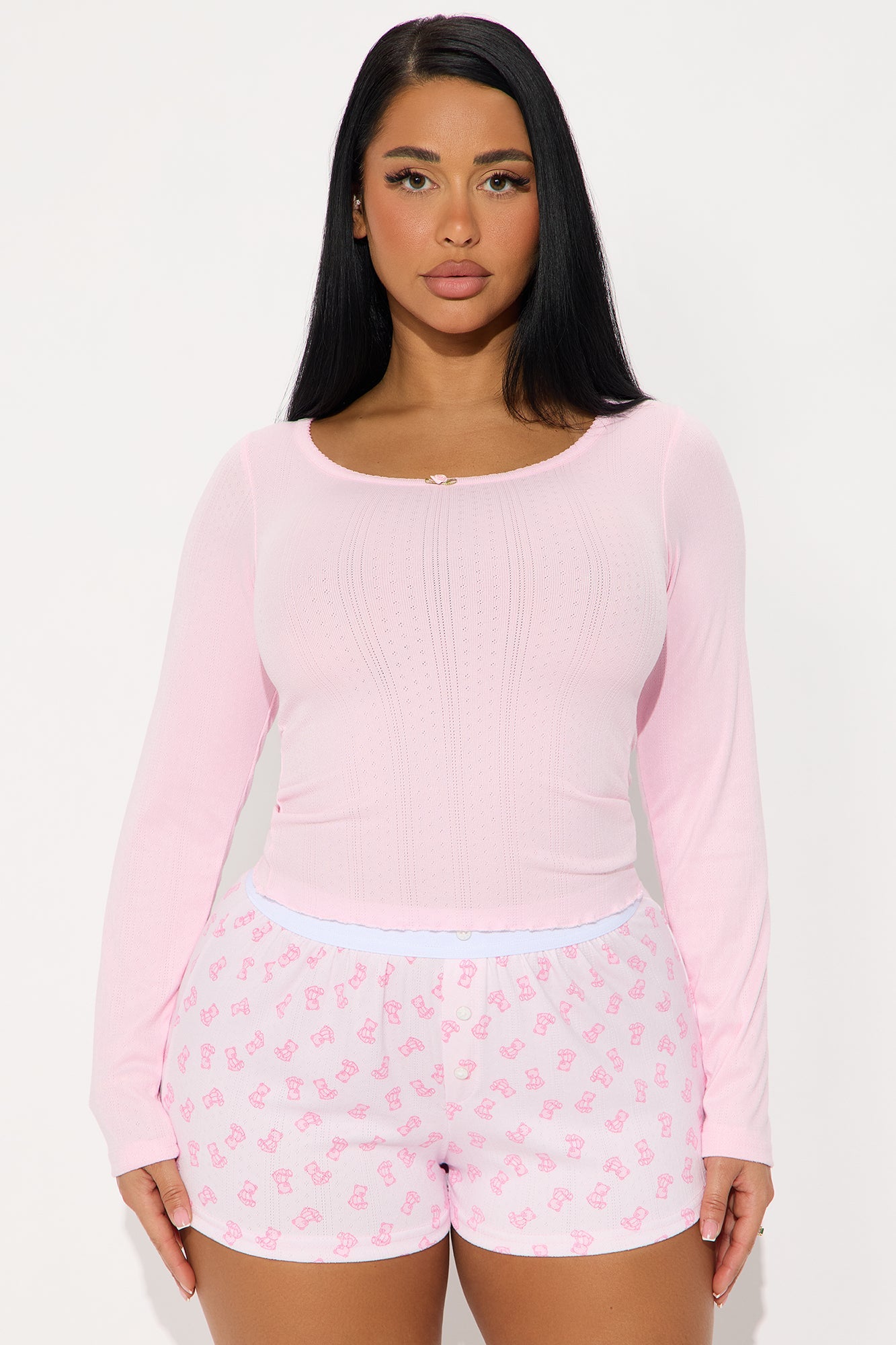 Bear Cutie Pointelle PJ Boxer Short Set - Pink