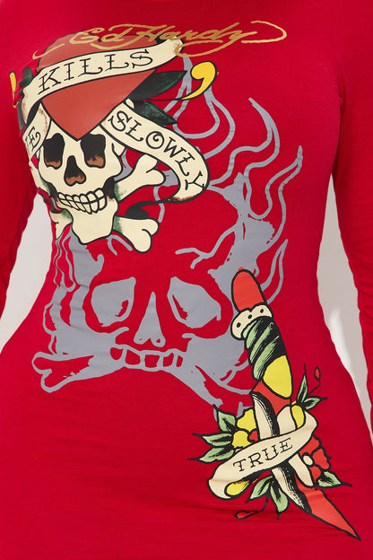 Ed Hardy Love Kills Long Sleeve Mini Dress - Red