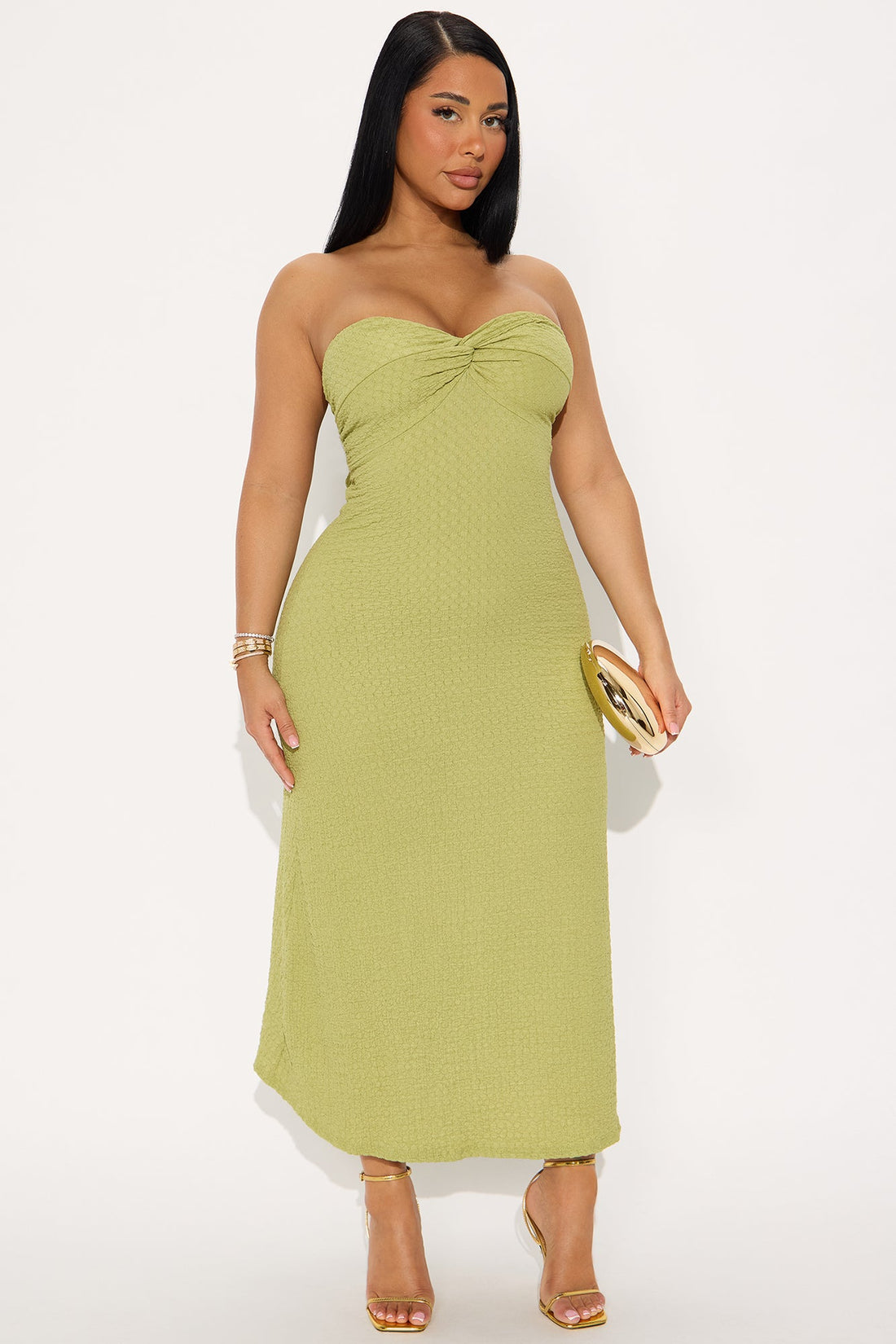 Serena Strapless Textured Midi Dress - Sage