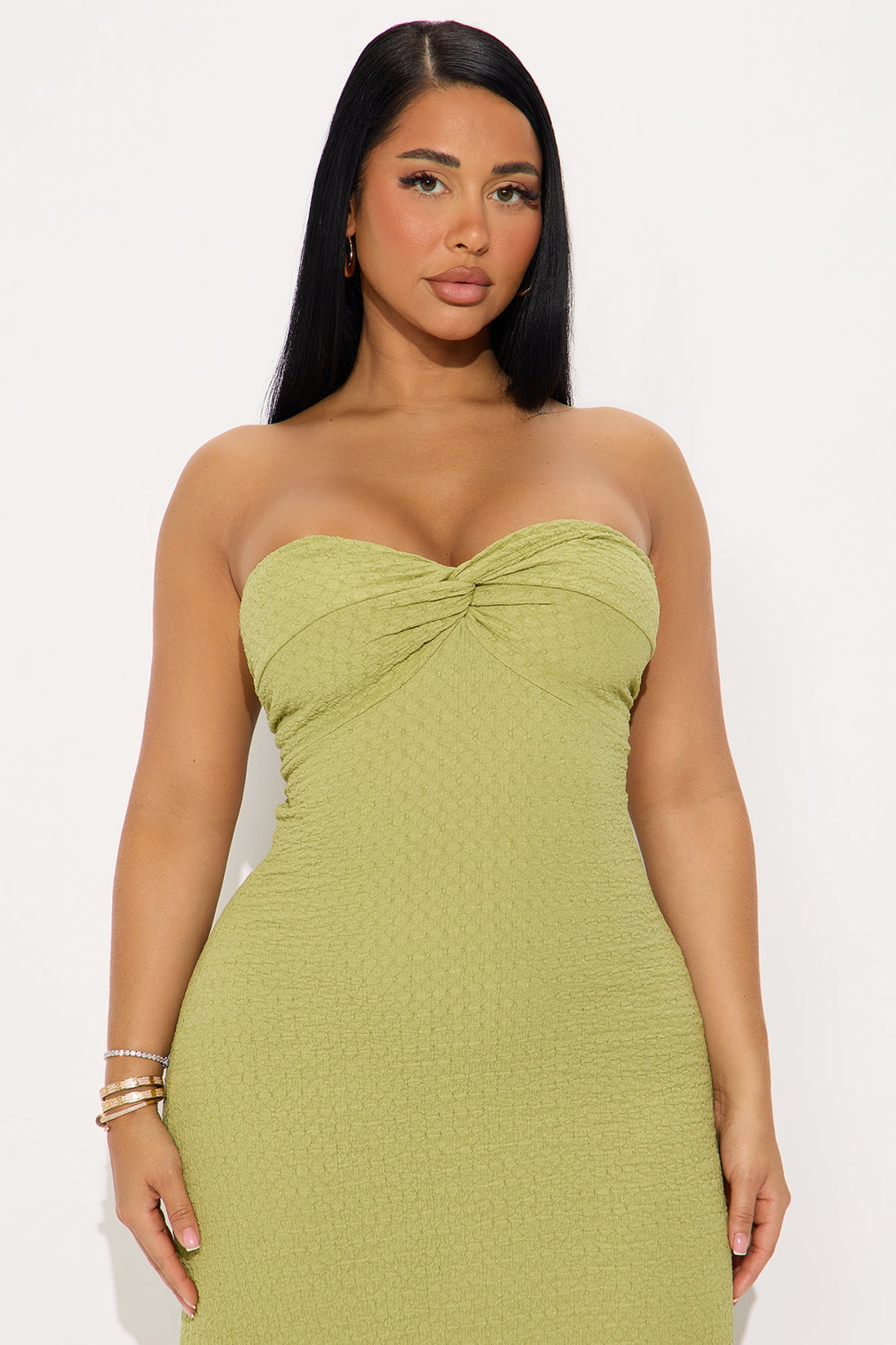 Serena Strapless Textured Midi Dress - Sage