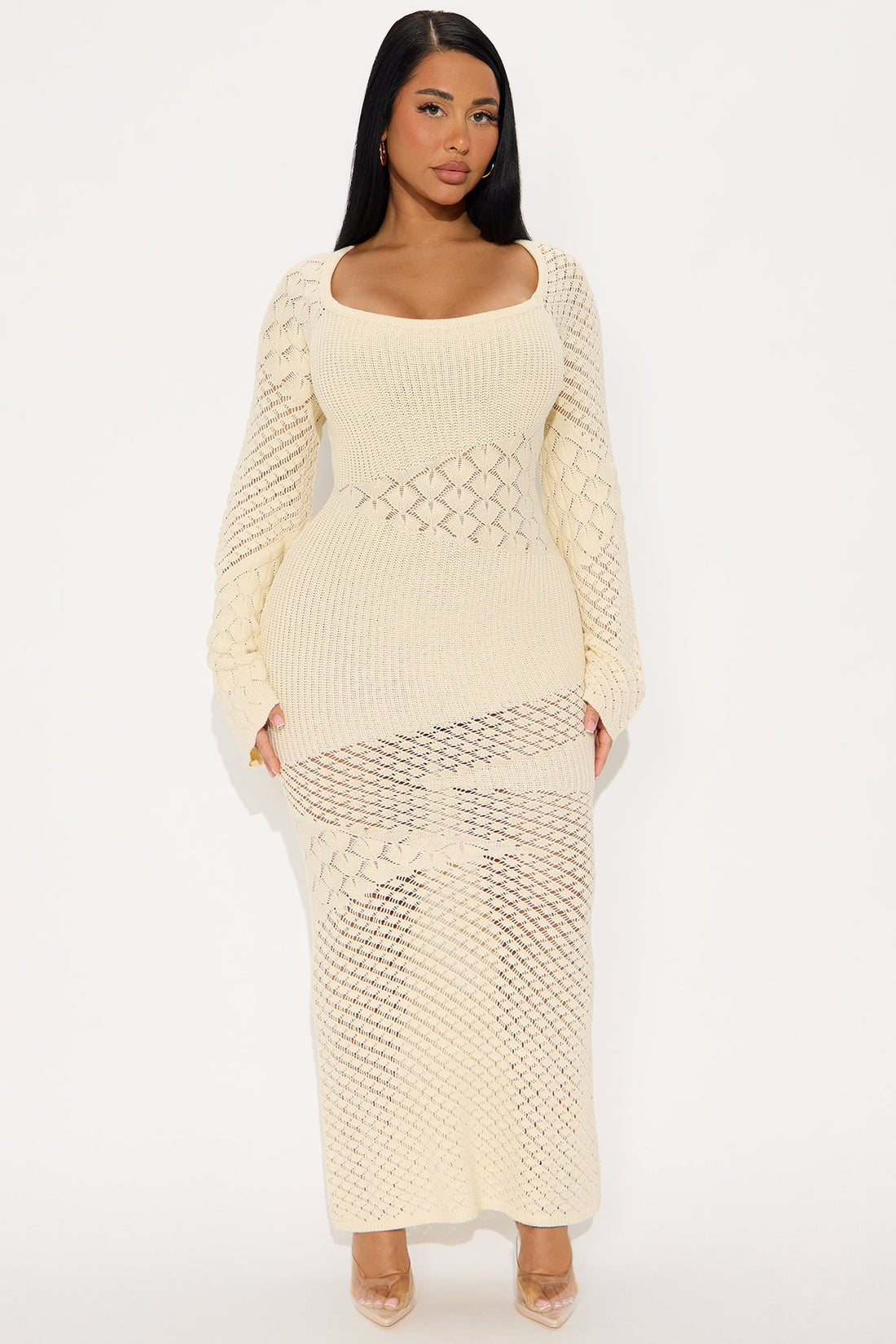 Sophia Long Sleeve Crochet Maxi Dress - Cream