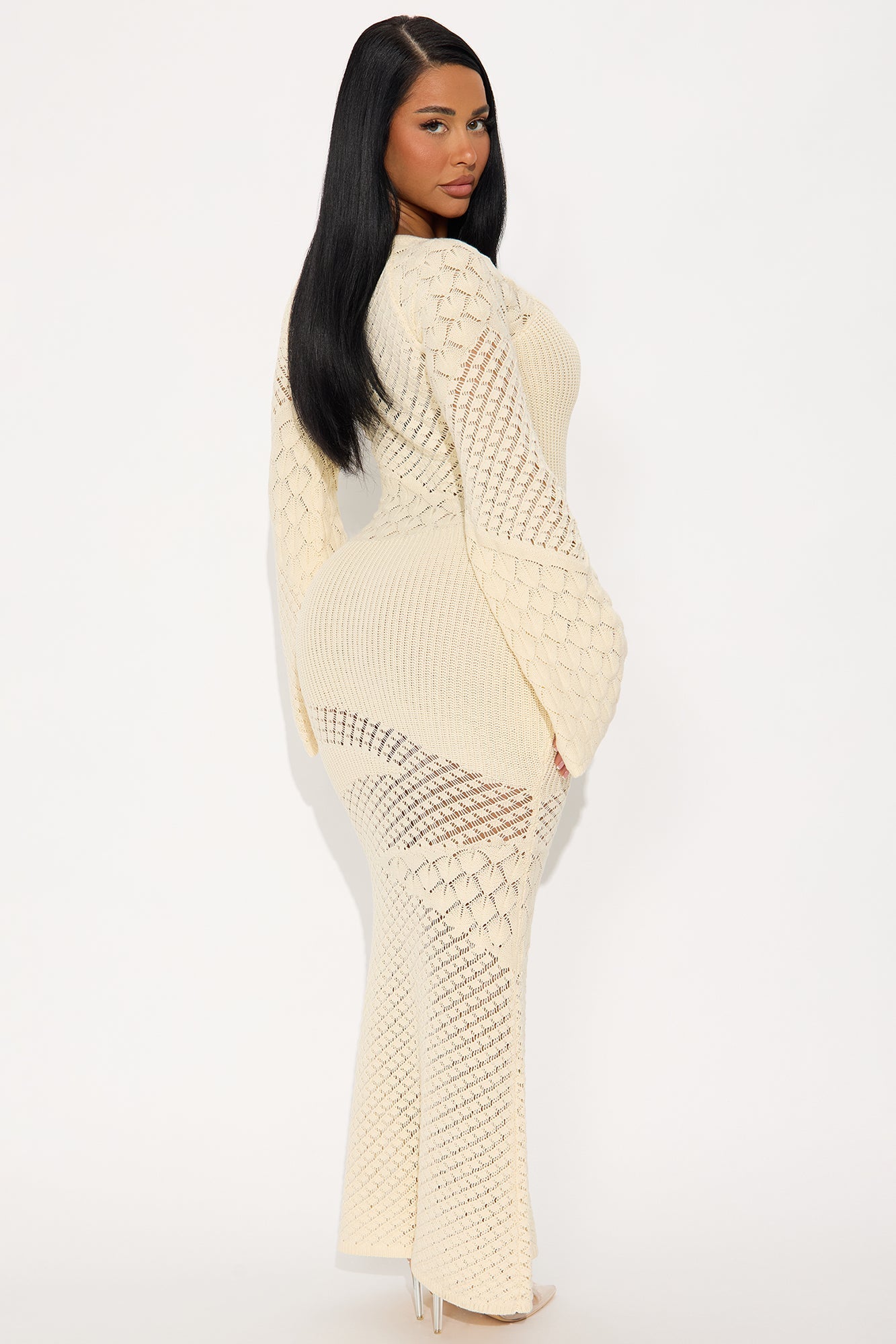 Sophia Long Sleeve Crochet Maxi Dress - Cream