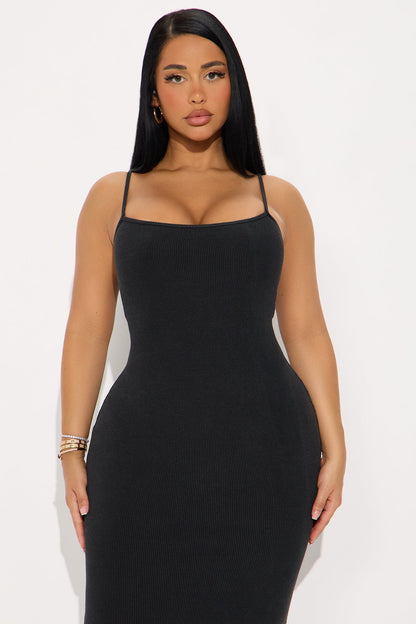 Wrapped Up Ribbed Maxi Dress Set - Black