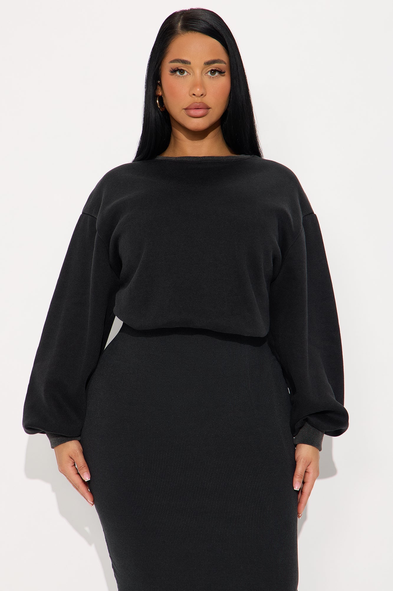 Wrapped Up Ribbed Maxi Dress Set - Black