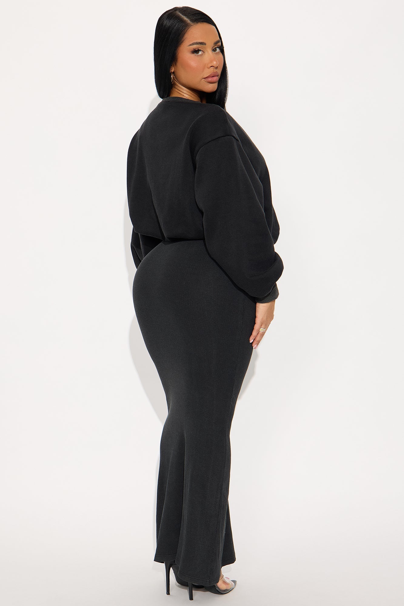 Wrapped Up Ribbed Maxi Dress Set - Black