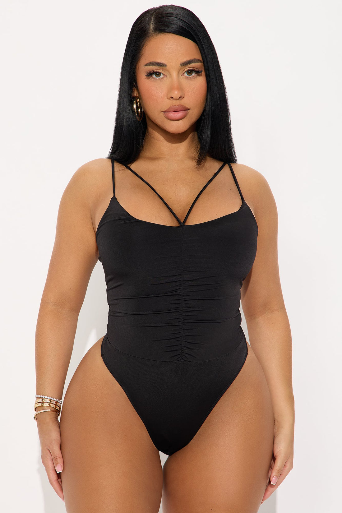 Intense Feeling Ruched Bodysuit - Black