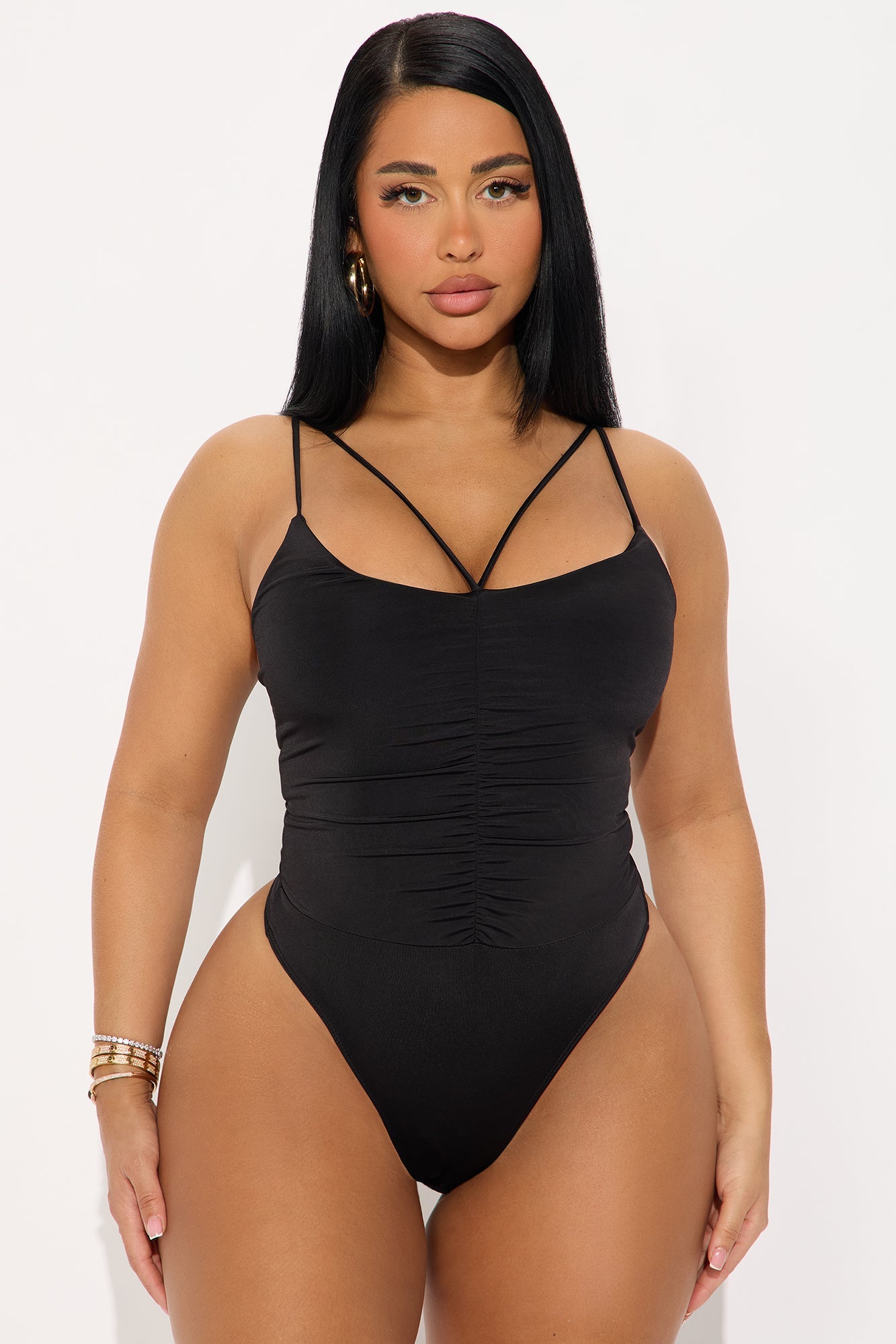 Intense Feeling Ruched Bodysuit - Black
