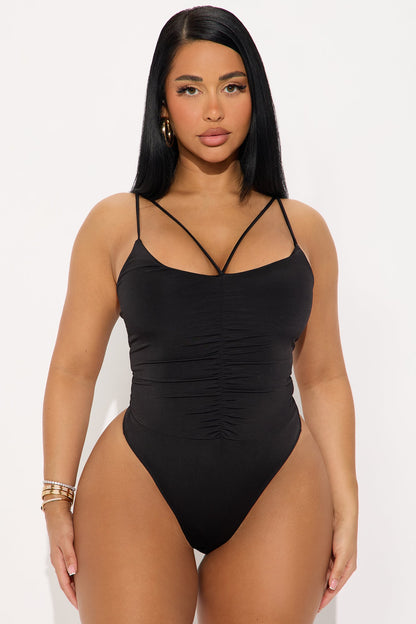 Intense Feeling Ruched Bodysuit - Black