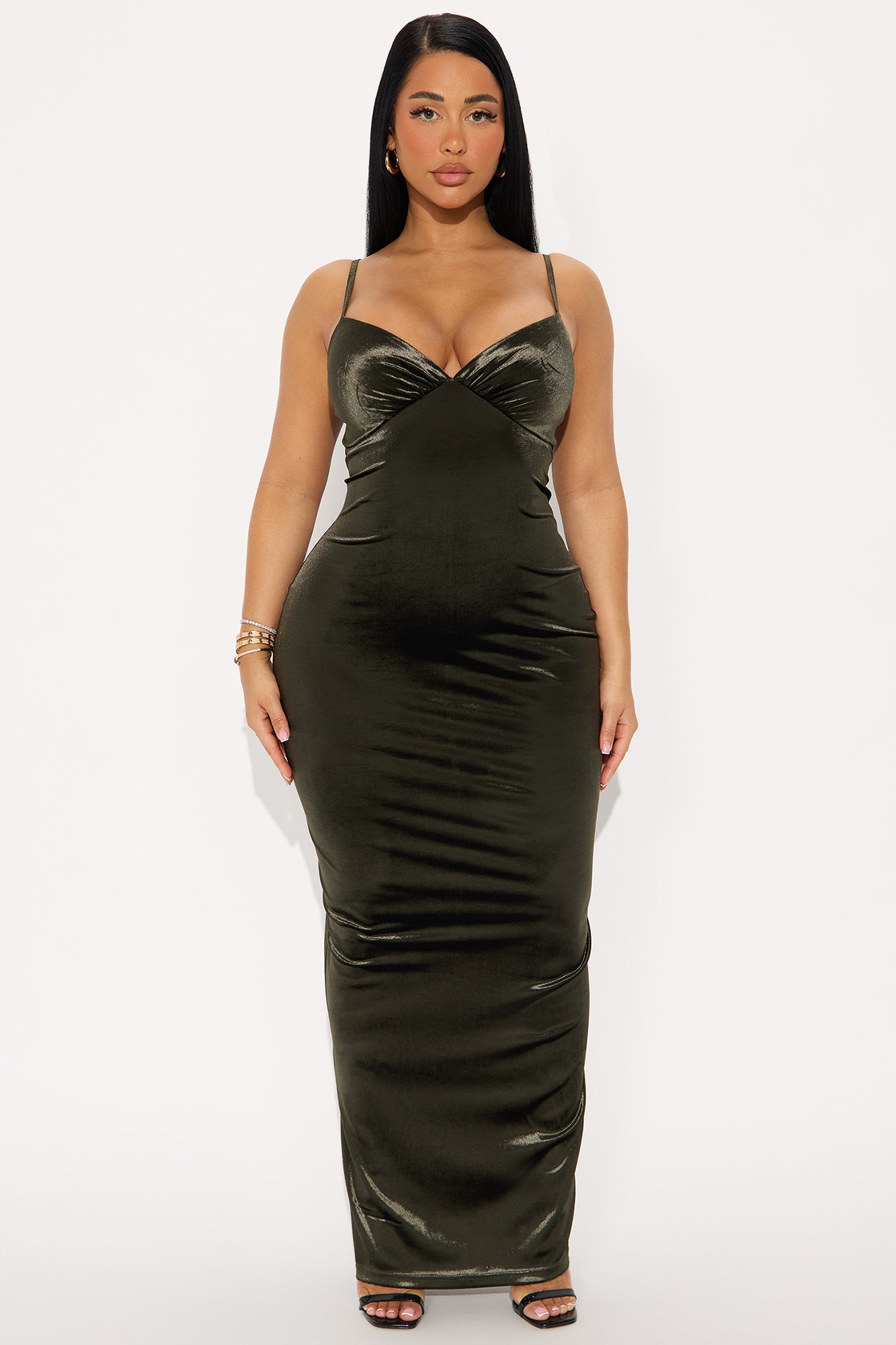 Velvet Pulse Caped Maxi Dress - Olive