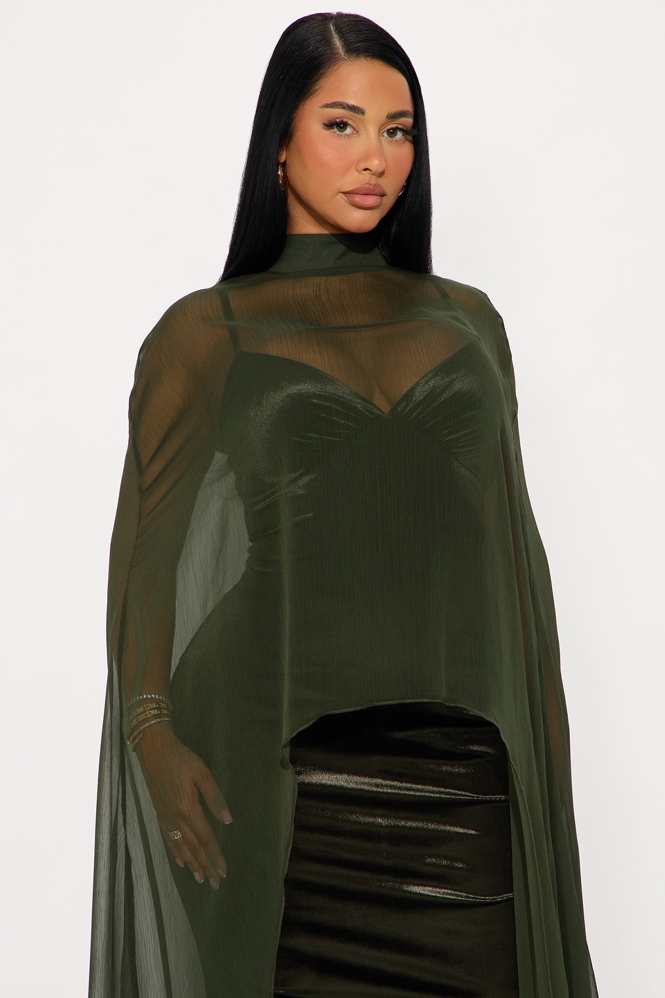 Velvet Pulse Caped Maxi Dress - Olive