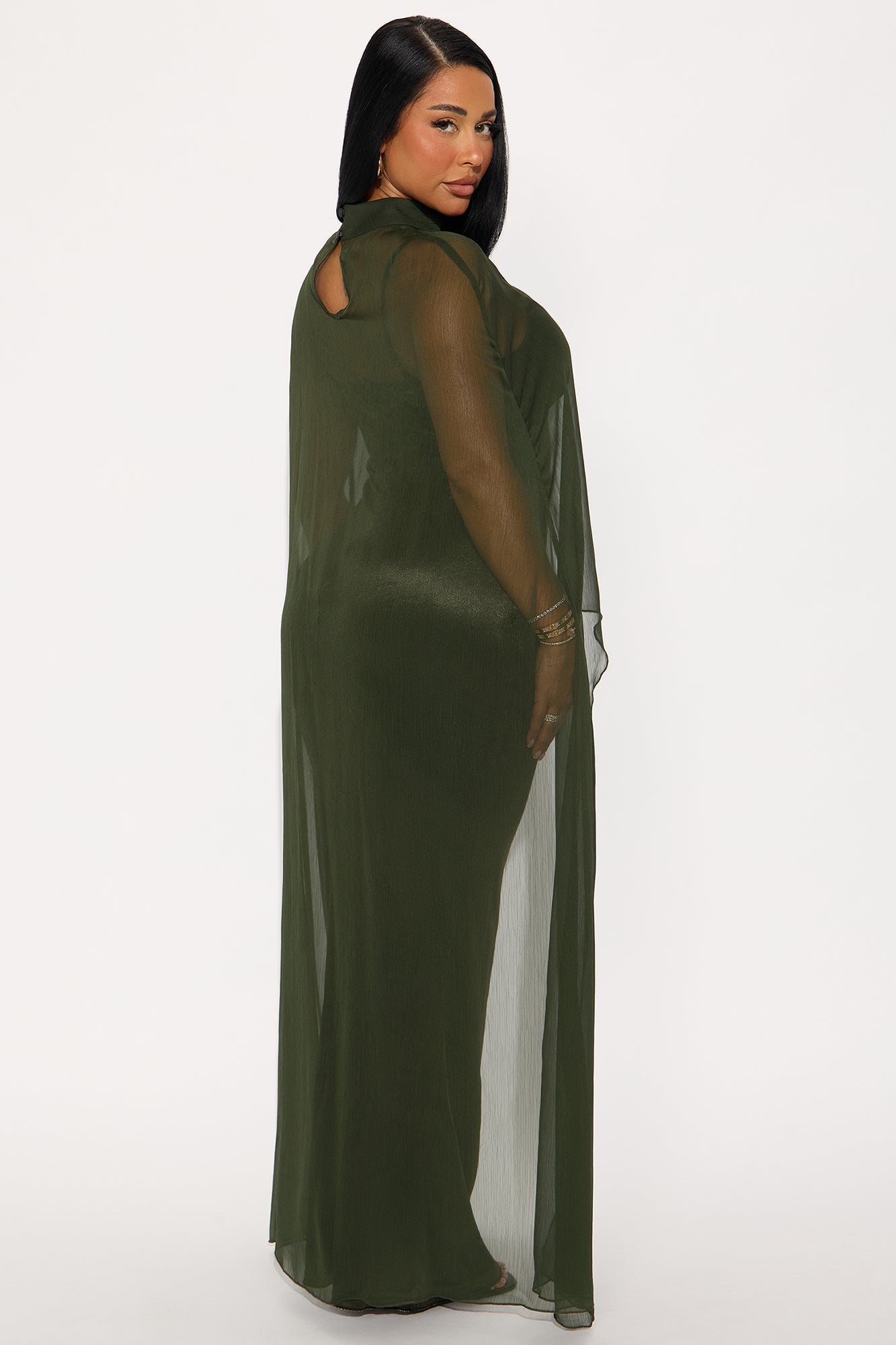 Velvet Pulse Caped Maxi Dress - Olive