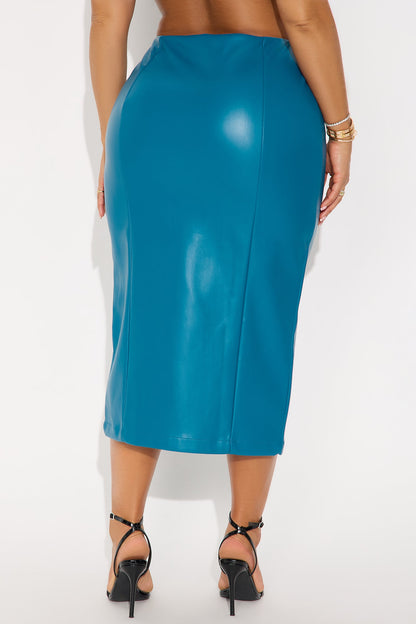 Makayla Faux Leather Midi Skirt - Teal