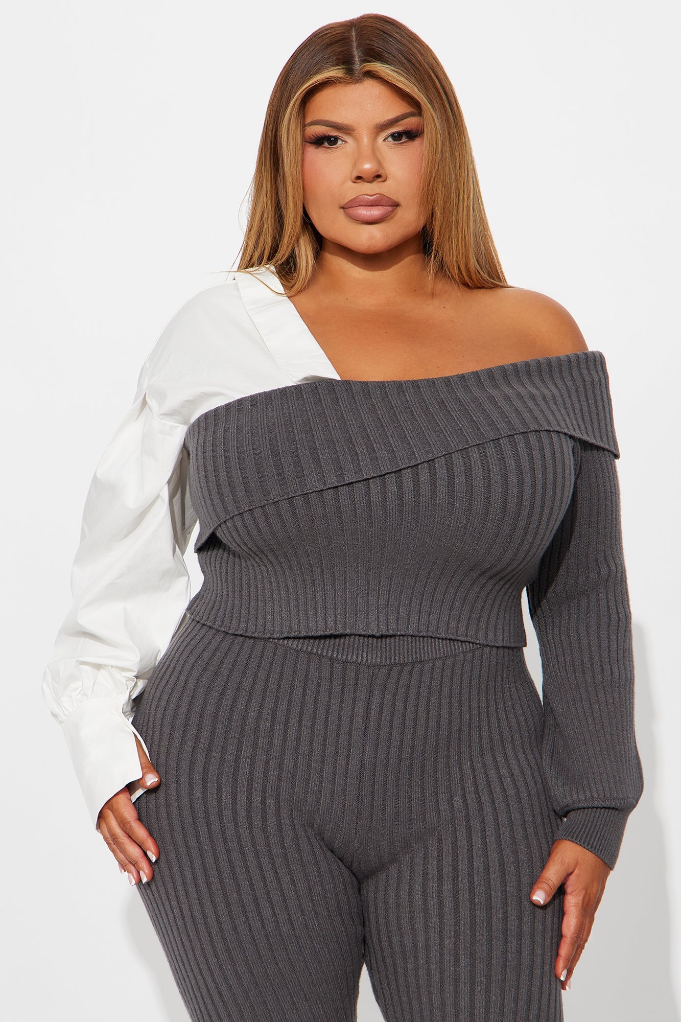 French Breeze Sweater Pant Set - Charcoal/combo