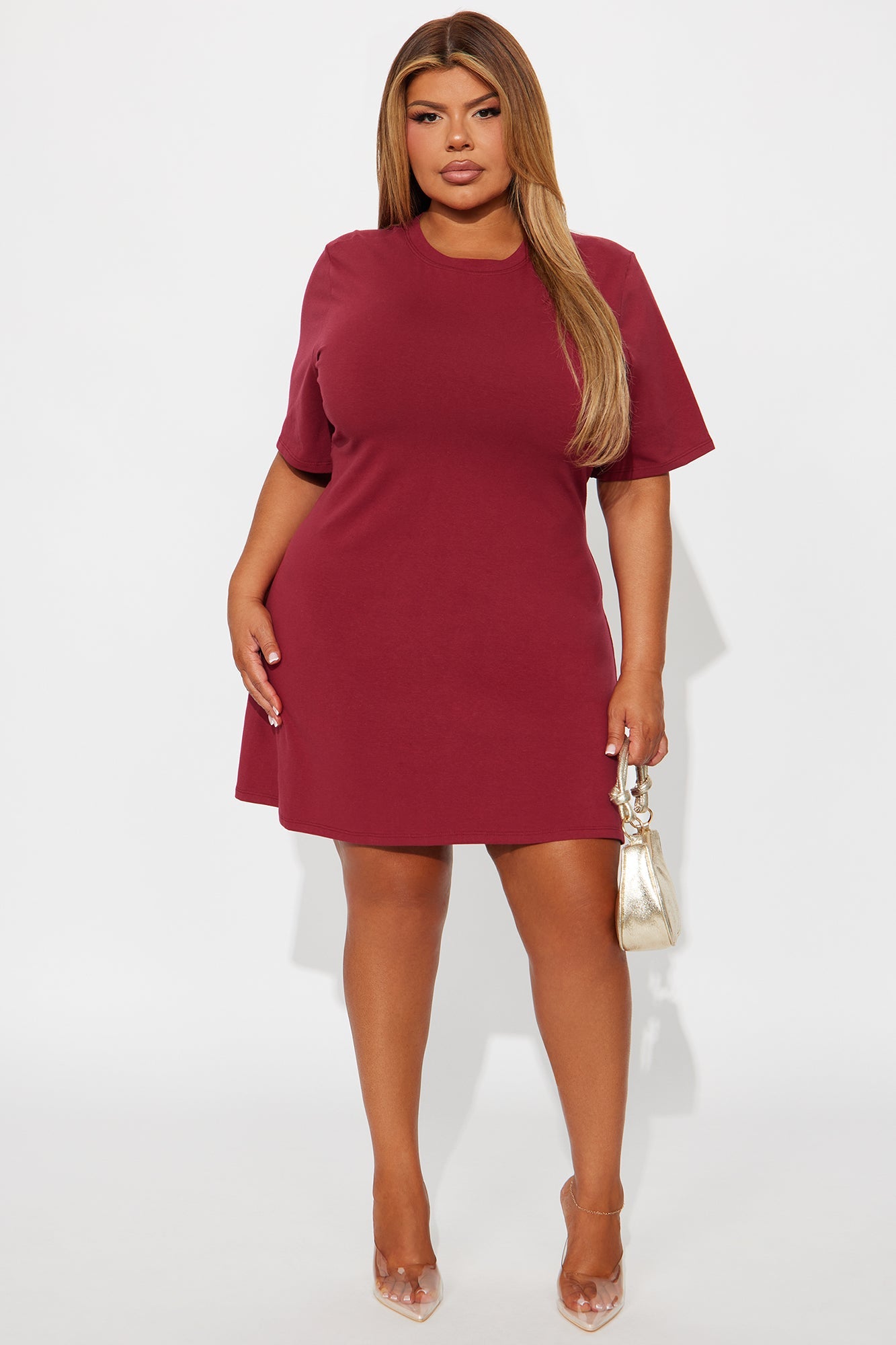 Jaycee Short Sleeve T Shirt Mini Dress - Wine