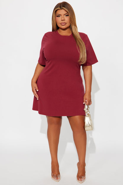 Jaycee Short Sleeve T Shirt Mini Dress - Wine