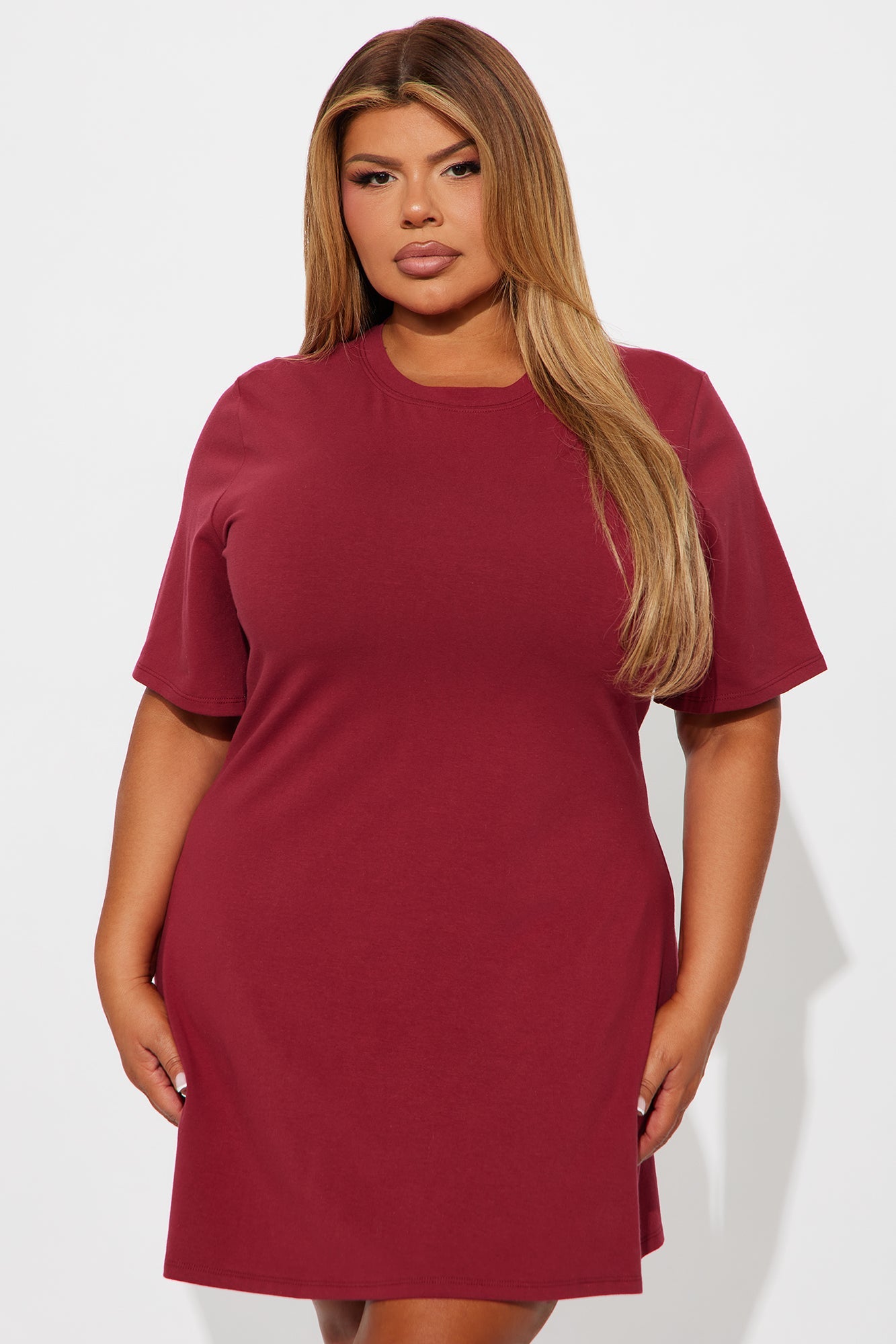 Jaycee Short Sleeve T Shirt Mini Dress - Wine