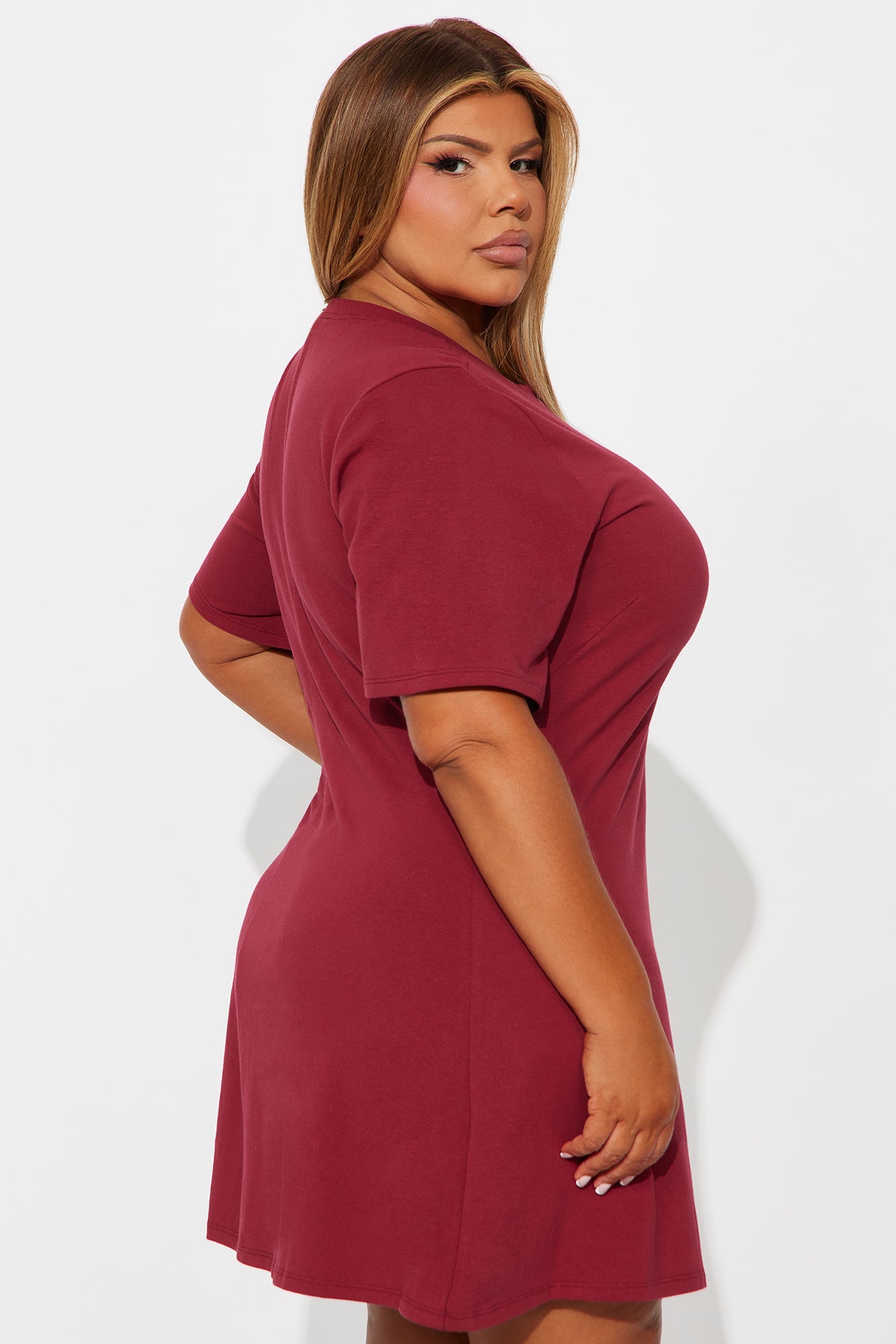 Jaycee Short Sleeve T Shirt Mini Dress - Wine