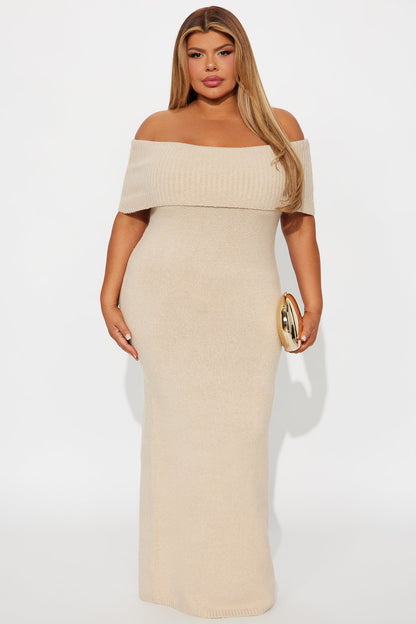 Wine Night Sweater Maxi Dress - Oatmeal