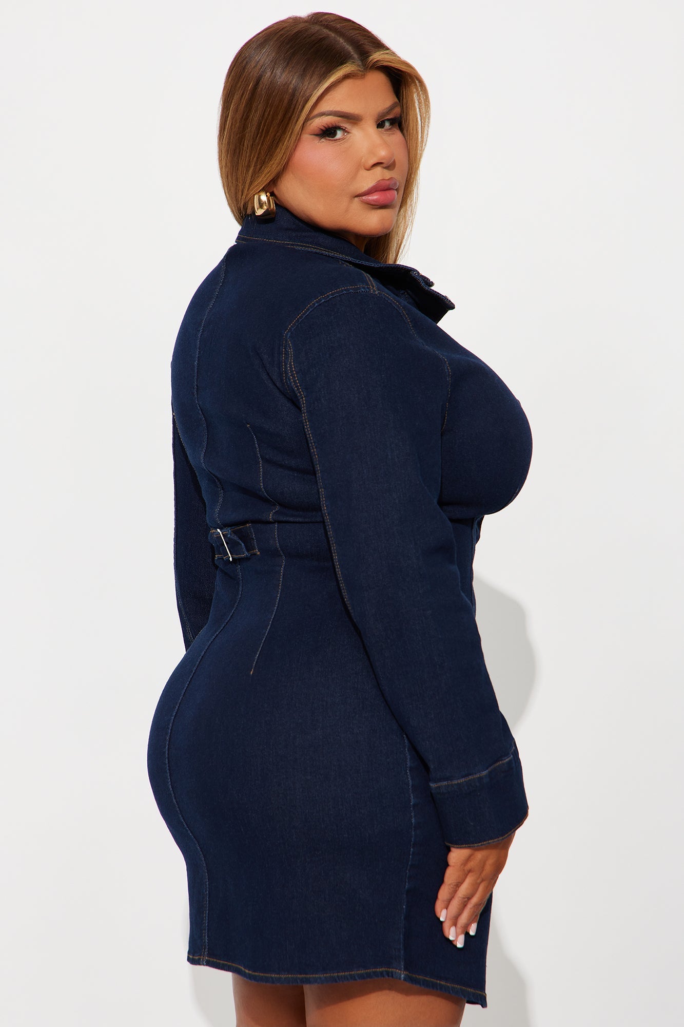 Yasmine Long Sleeve Denim Mini Dress - Dark Denim