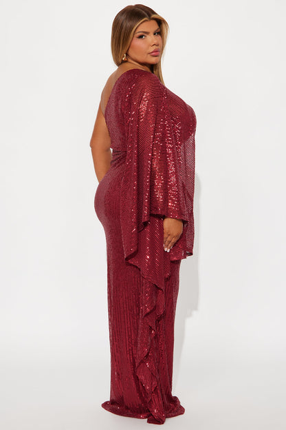 Haute Stuff Sequin Maxi Gown - Burgundy