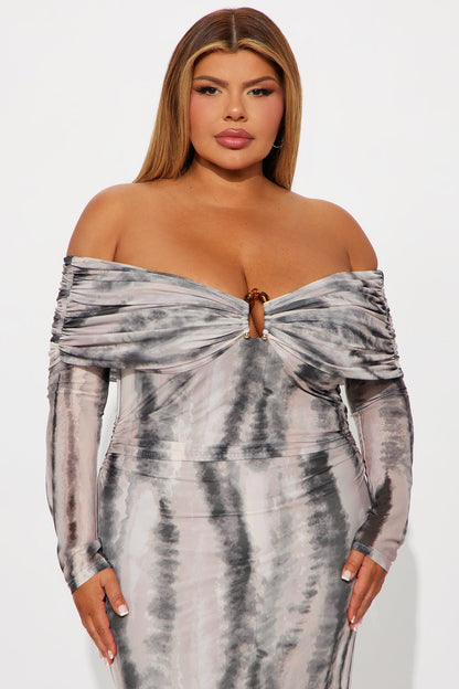 Halo Heat Mesh Maxi Dress - Grey/combo
