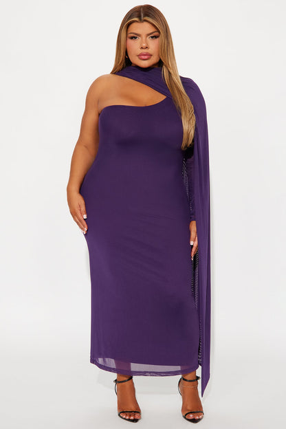 Chelsie Cape Mesh Midi Dress - Purple