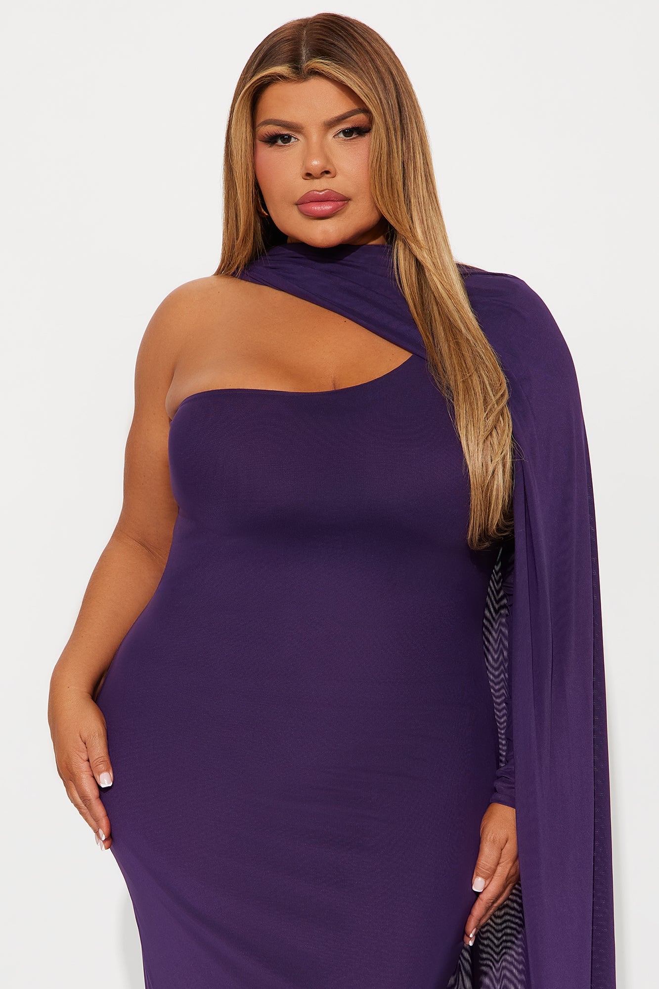 Chelsie Cape Mesh Midi Dress - Purple