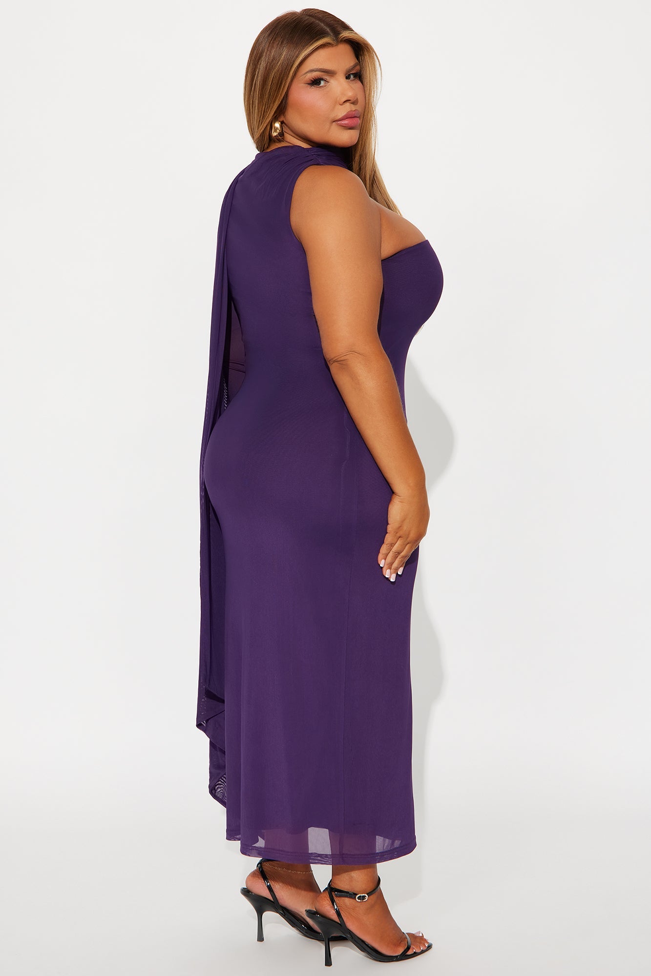 Chelsie Cape Mesh Midi Dress - Purple