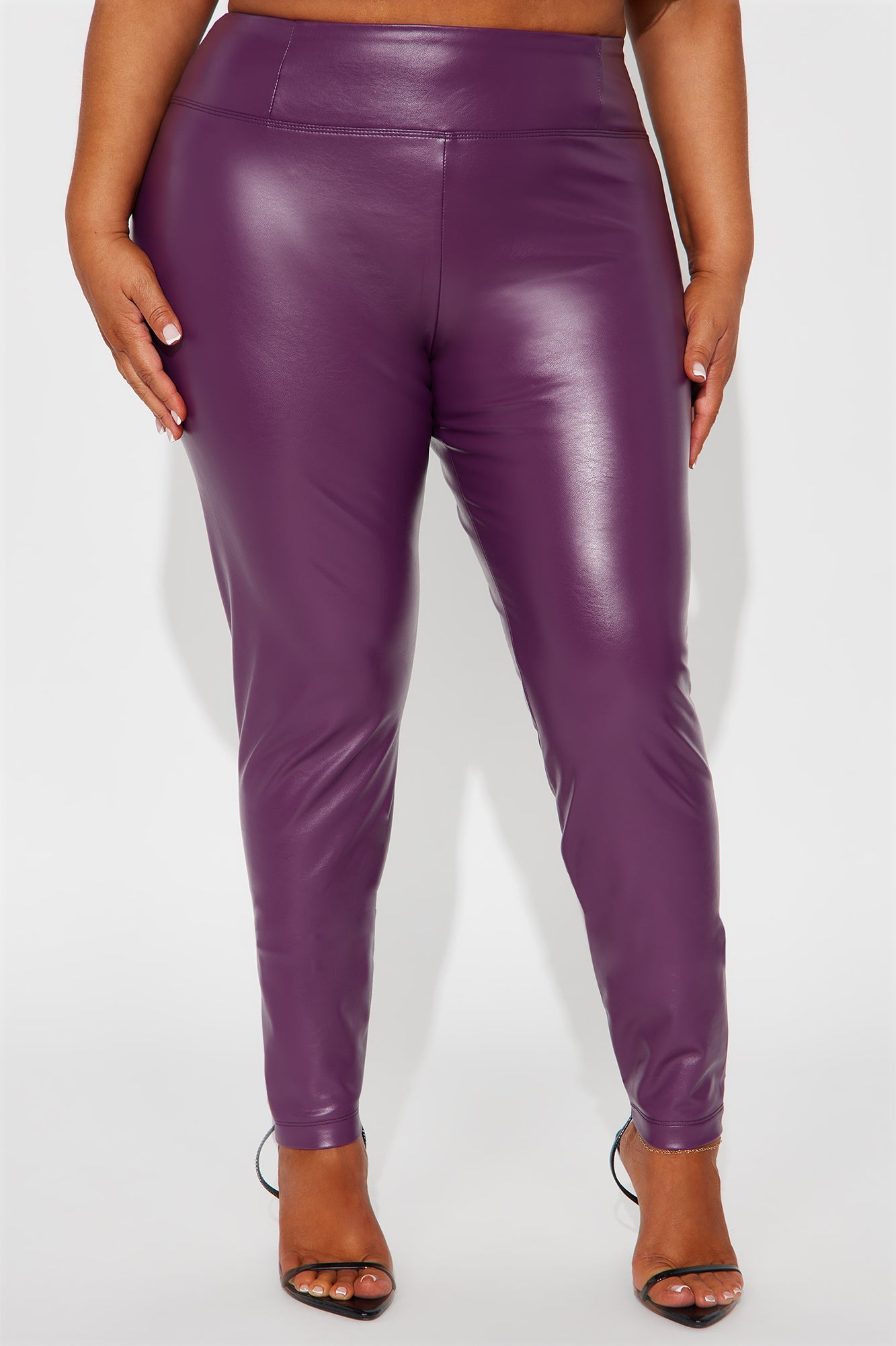 Faux Leather Tummy Tuck Leggings - Plum