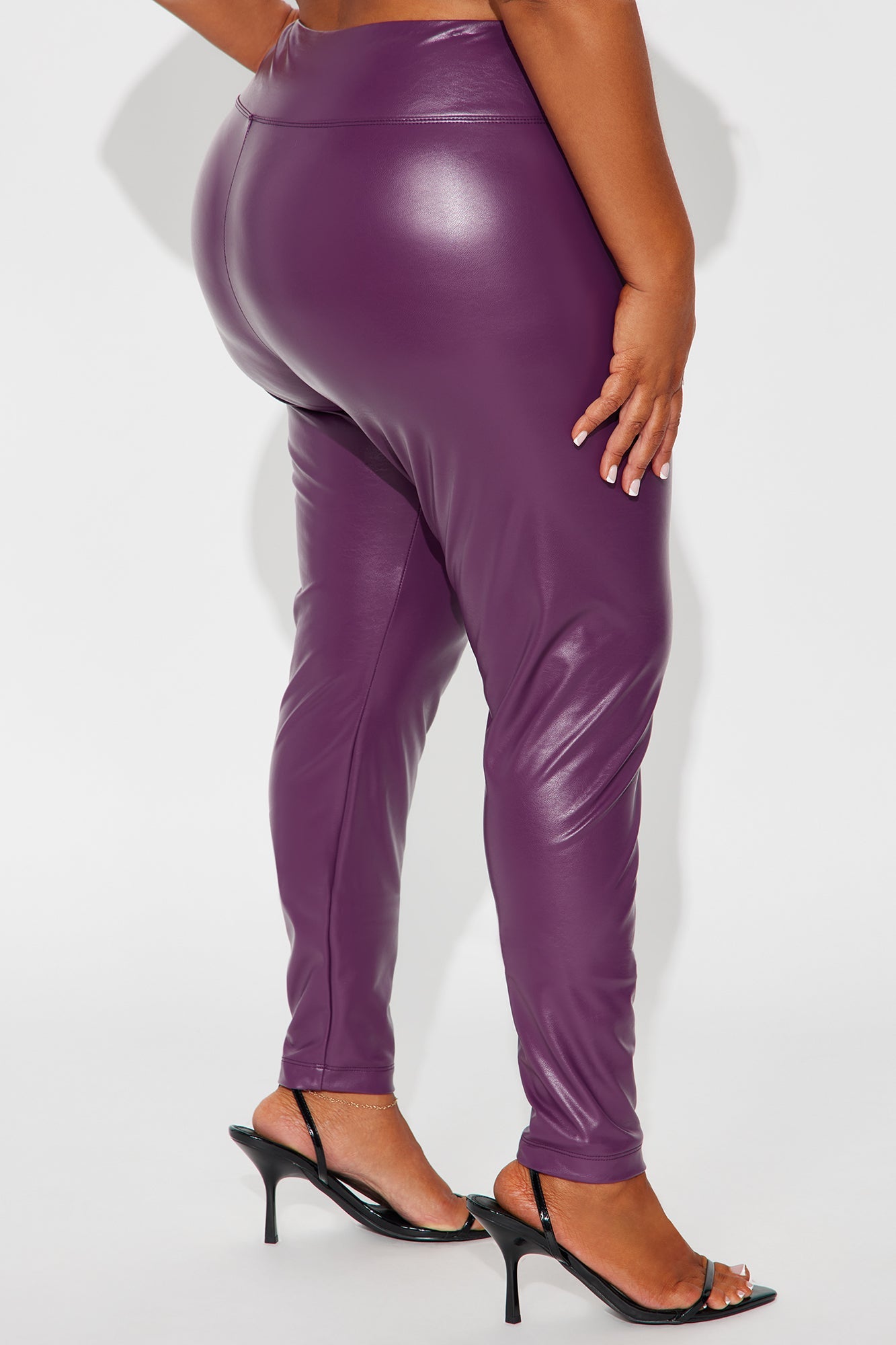 Faux Leather Tummy Tuck Leggings - Plum