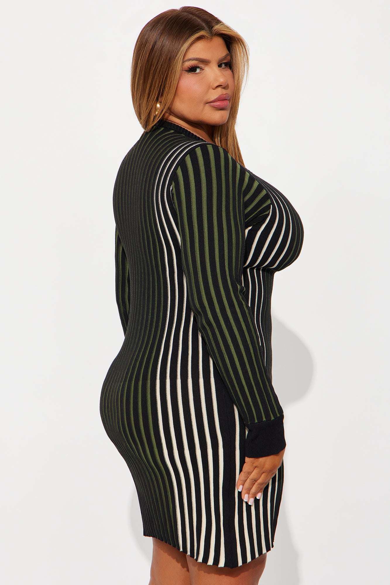 Stevie Striped Sweater Mini Dress - Olive/combo