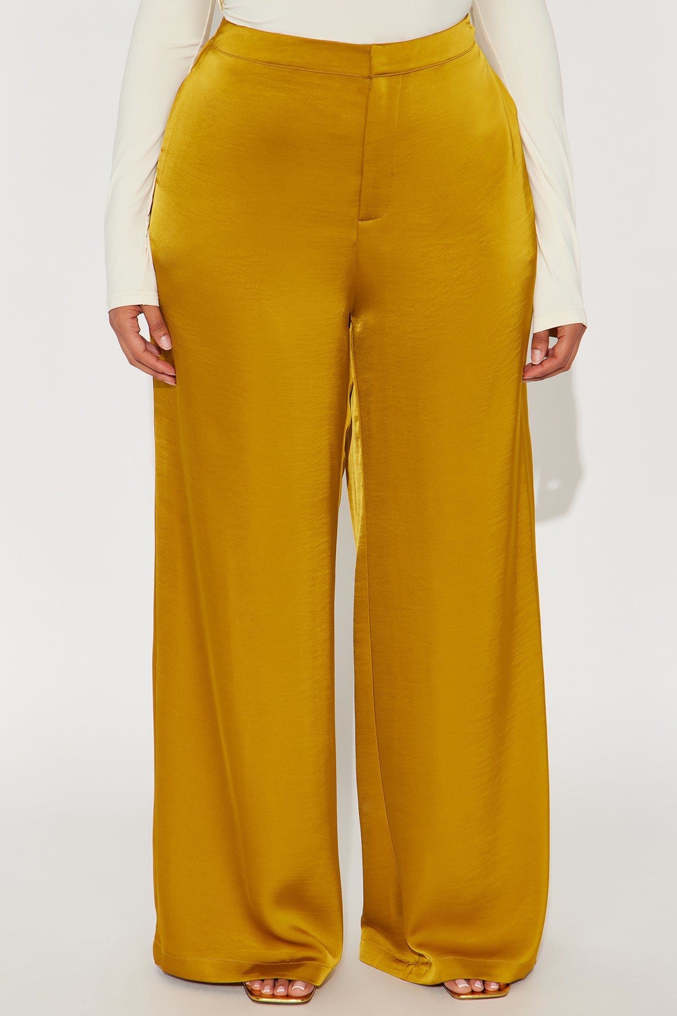 Denise Satin Wide Leg Trouser Pant - Mustard