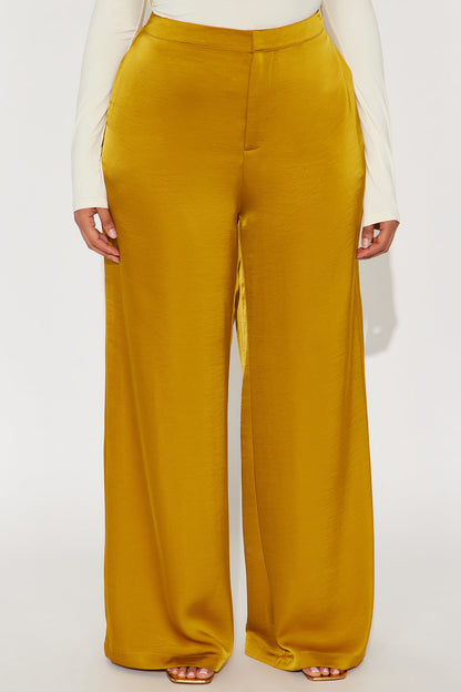 Denise Satin Wide Leg Trouser Pant - Mustard