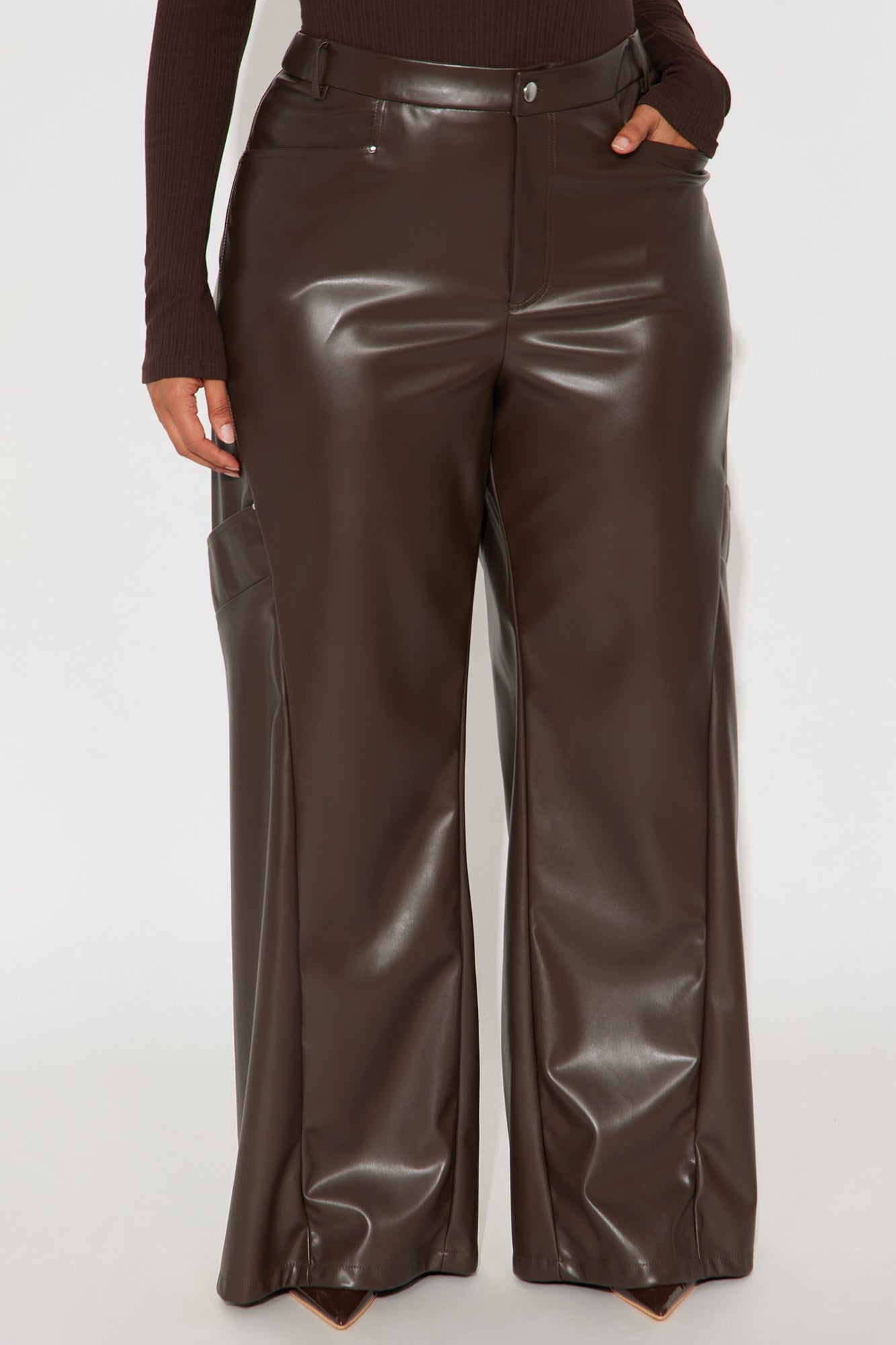 Cara Faux Leather Wide Leg Pant 33 - Brown