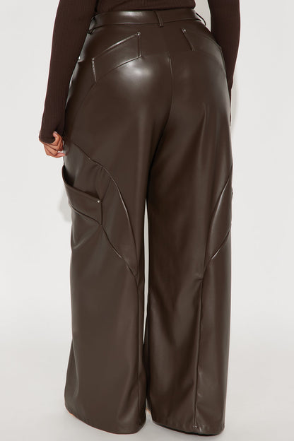 Cara Faux Leather Wide Leg Pant 33 - Brown