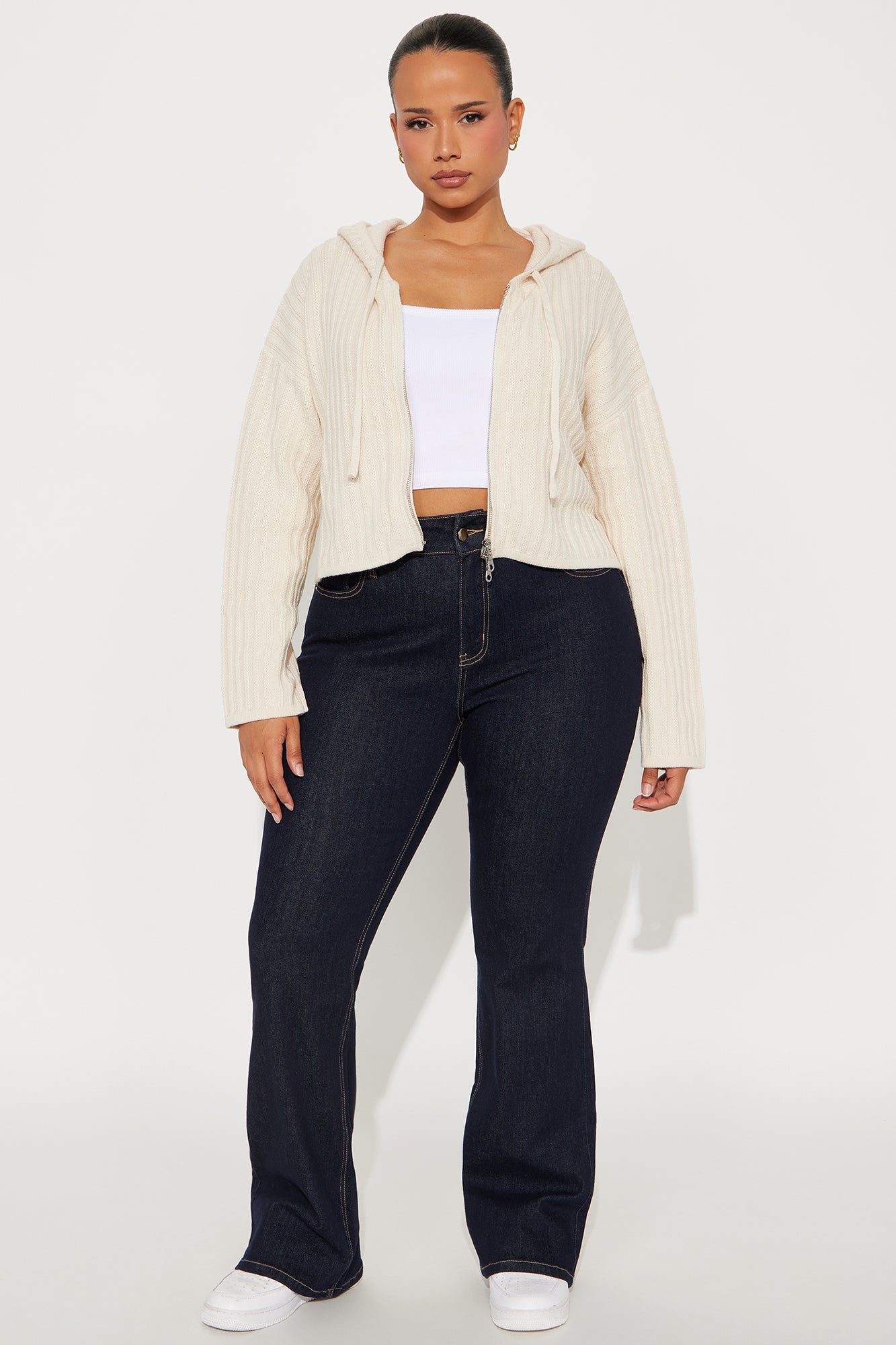 The Comfy Hooded Zip Front Sweater - Cream