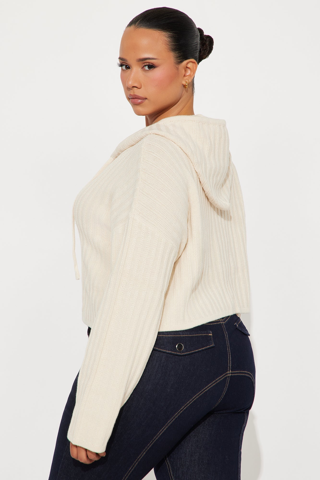 The Comfy Hooded Zip Front Sweater - Cream
