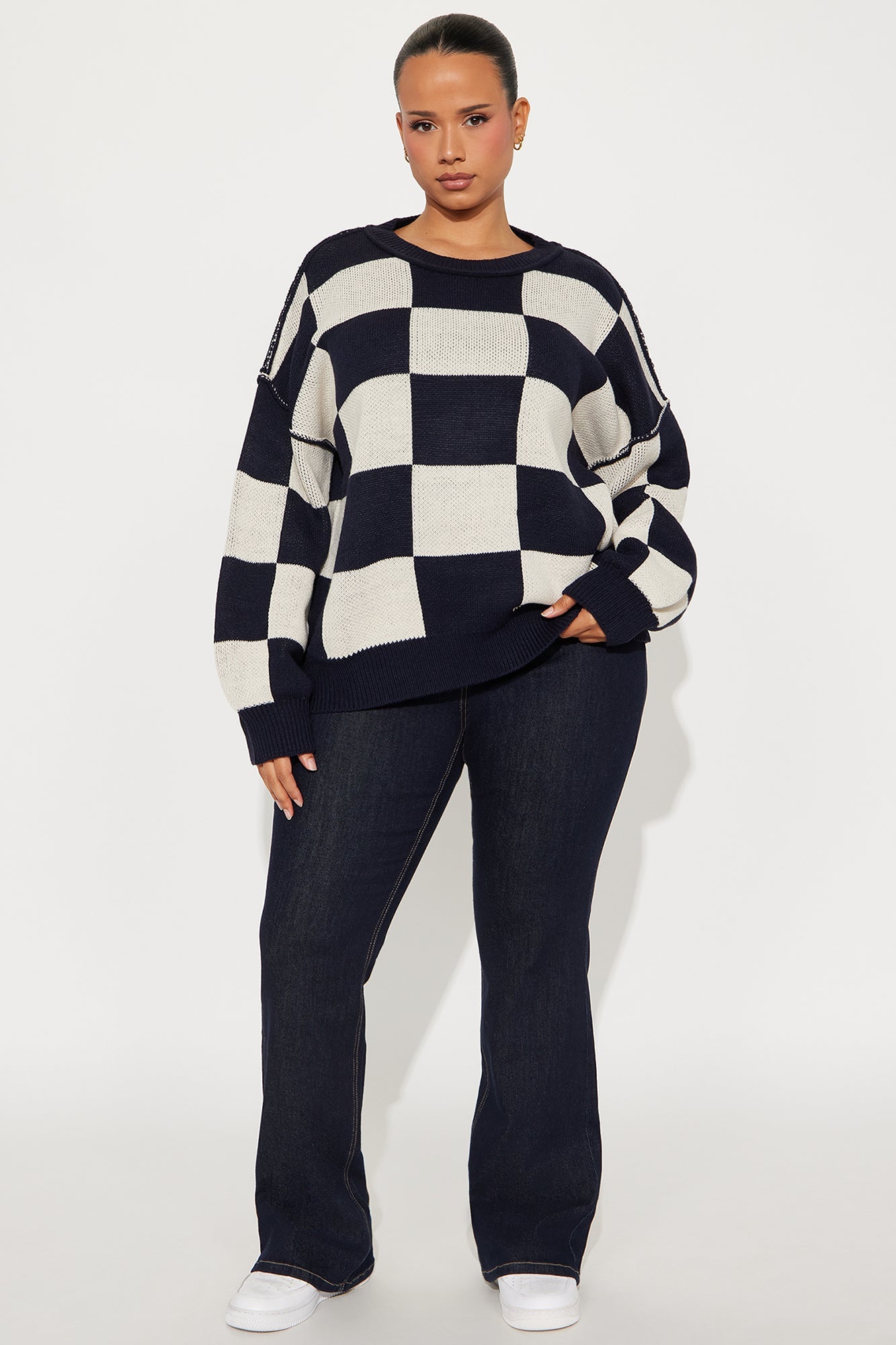 Lost On You Checkered Sweater - Black/combo