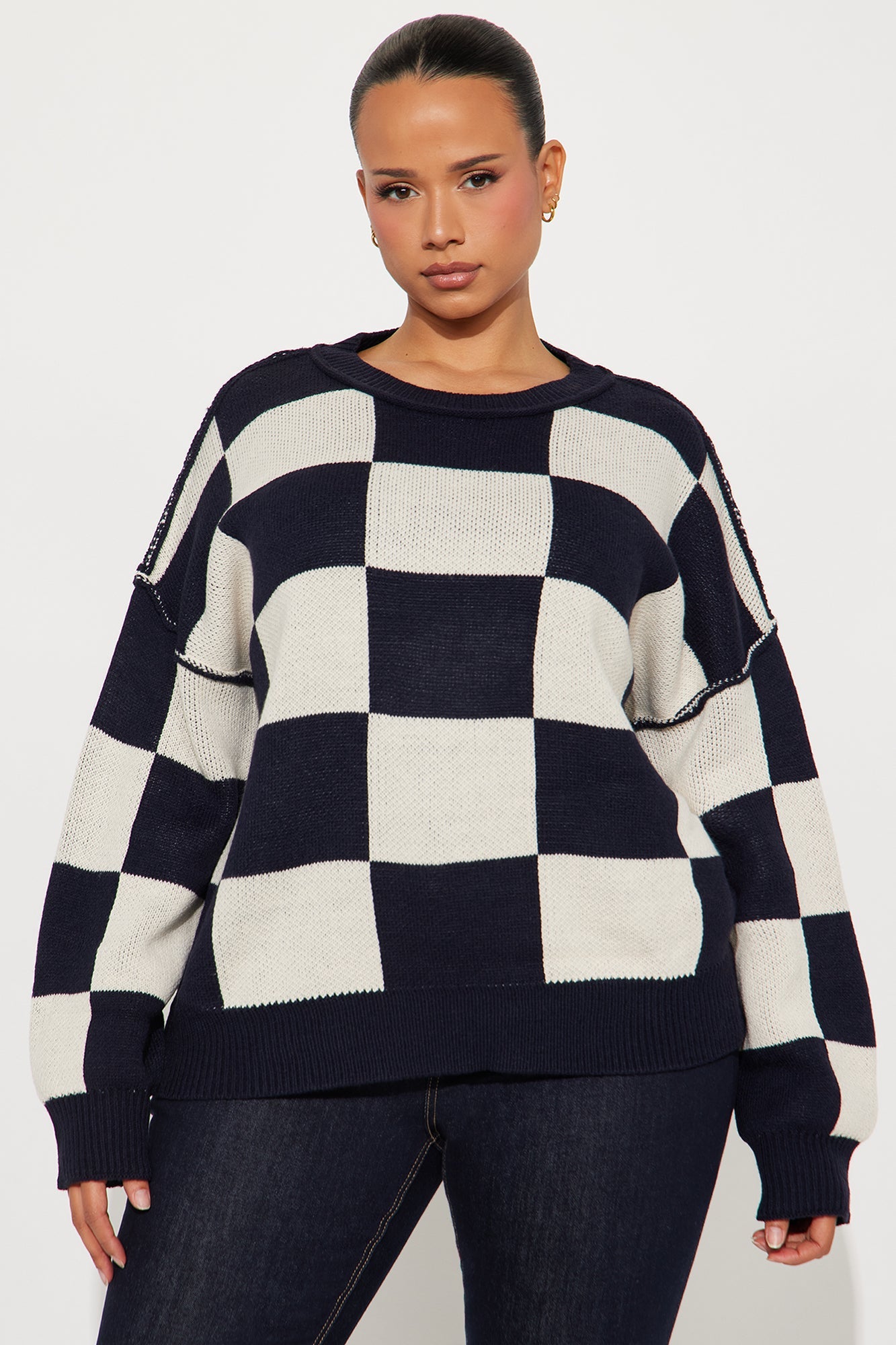 Lost On You Checkered Sweater - Black/combo