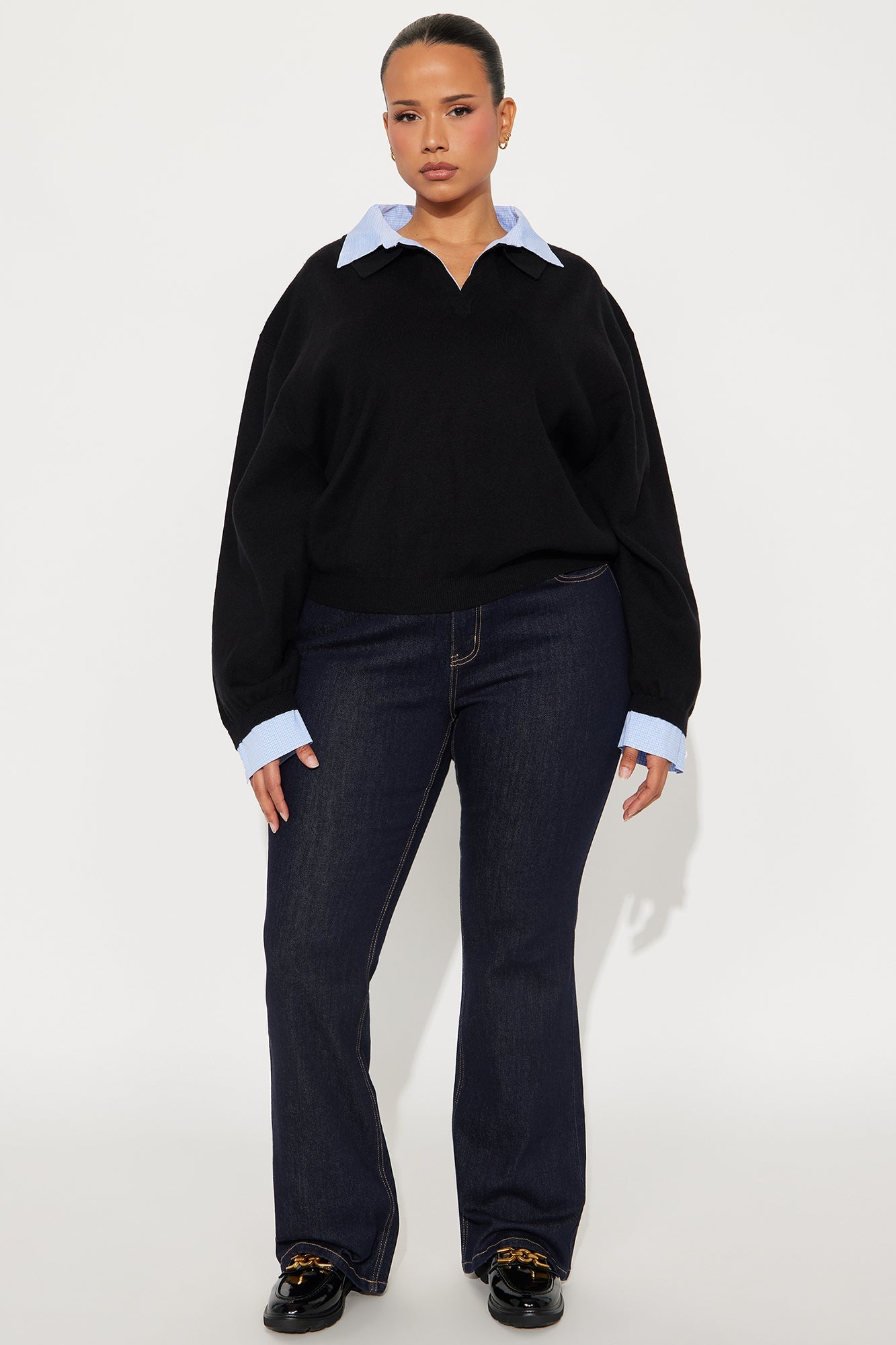 Clocked In Poplin Collar Sweater - Black/combo