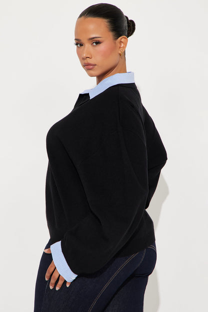 Clocked In Poplin Collar Sweater - Black/combo