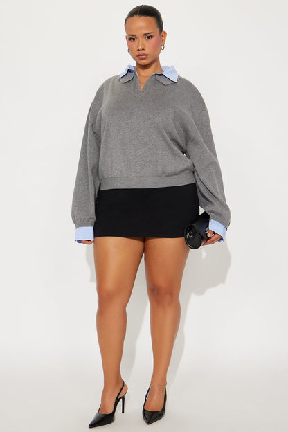 Clocked In Poplin Collar Sweater - Grey/combo