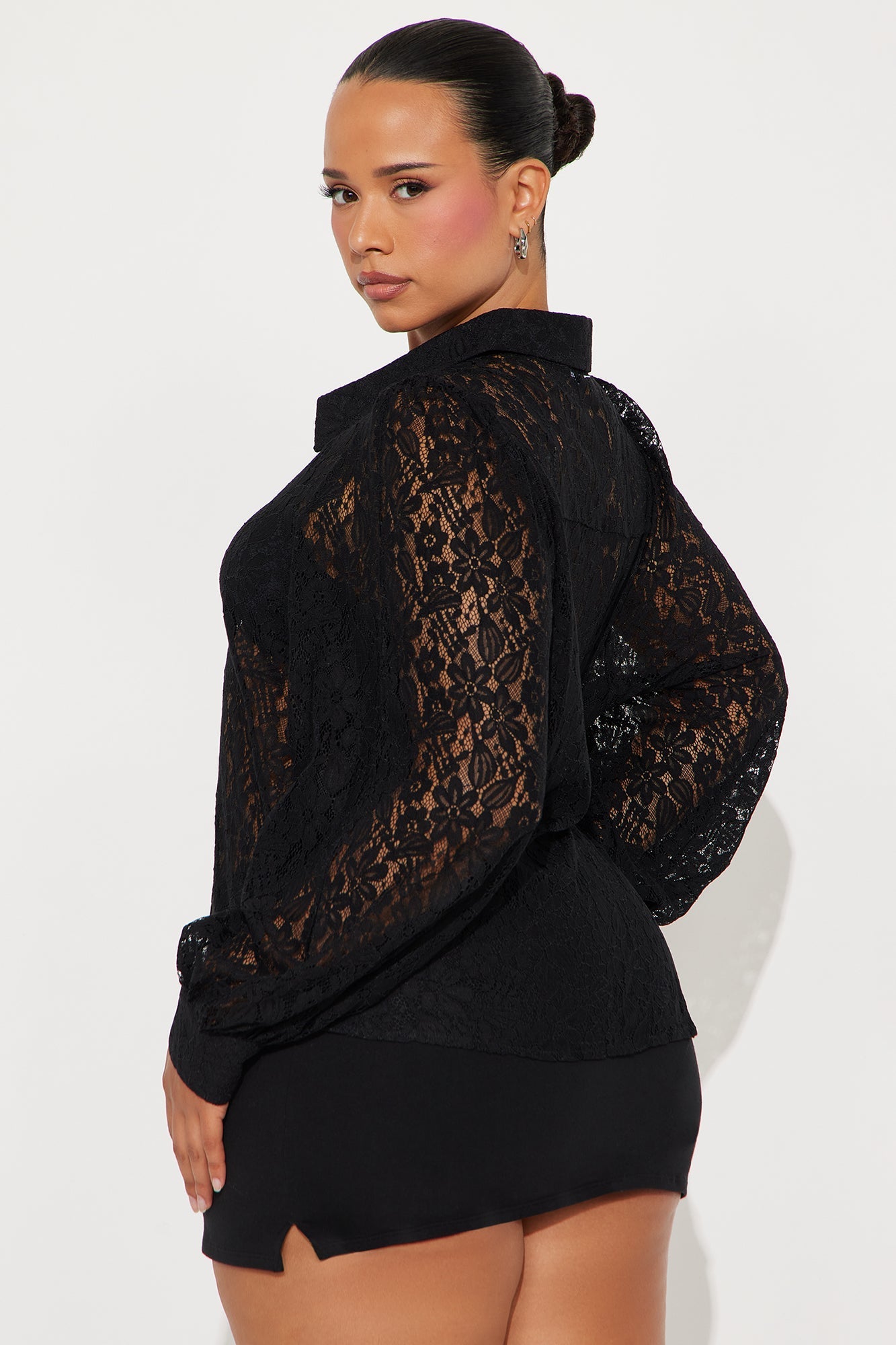 Walking Flower Lace Shirt - Black