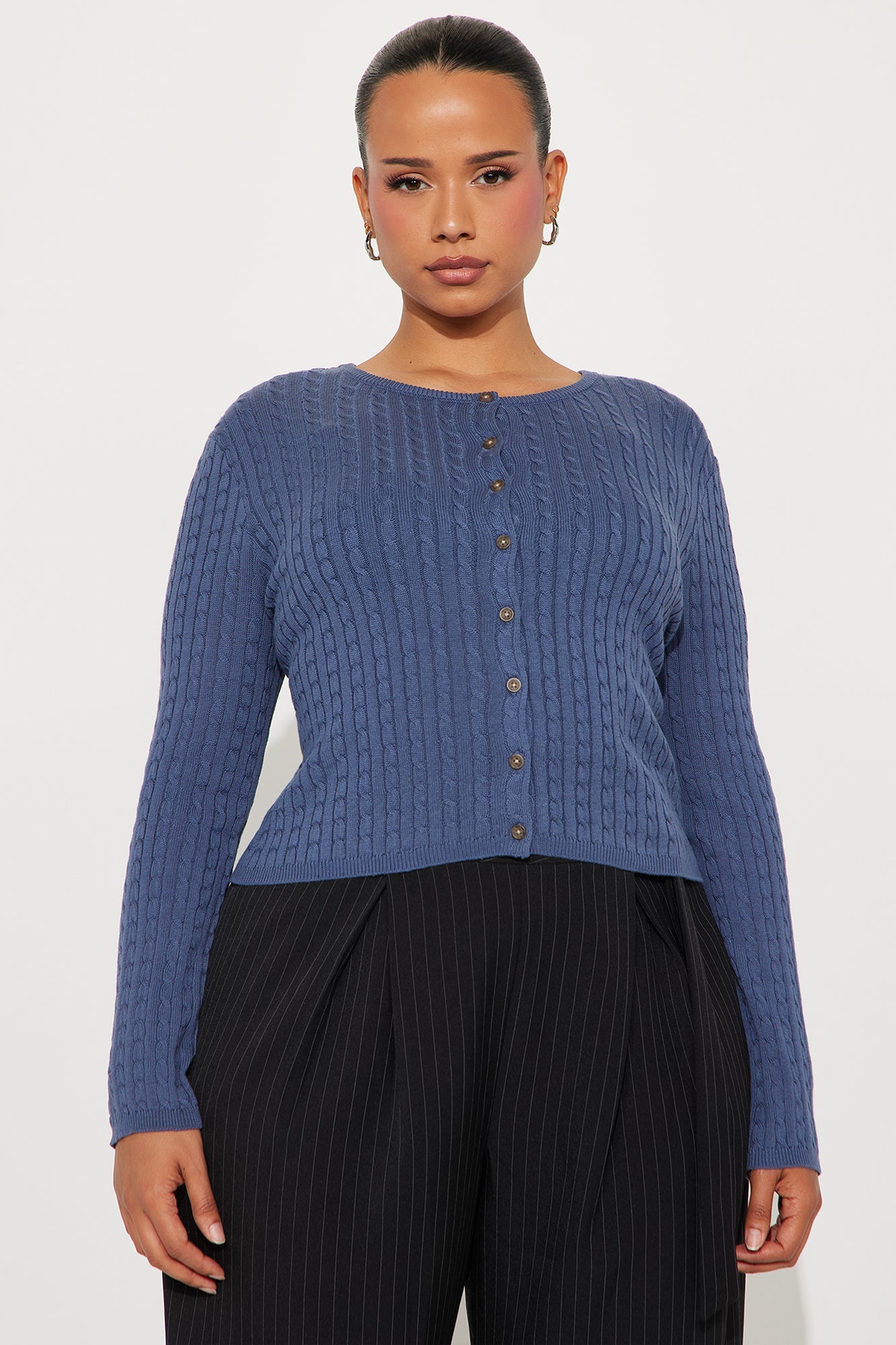 The Classic Cable Knit Cardigan - Blue