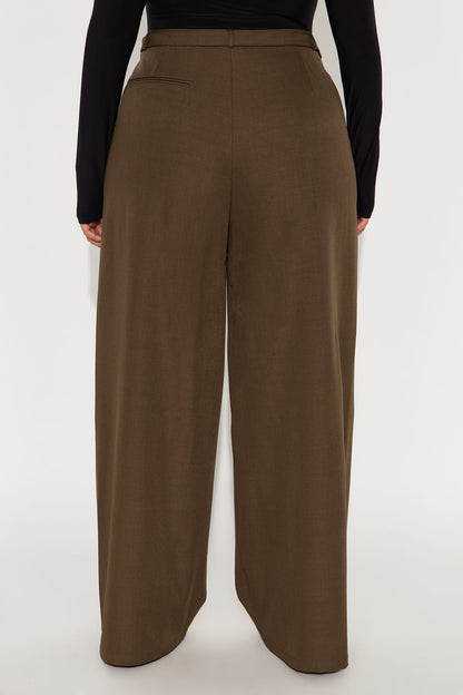 Only Boss Attitude Low Rise Belted Wide Leg Trouser 33 - Mocha