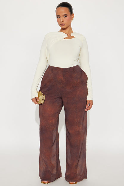 Call Me Tonight Wide Leg Chiffon Pant 33 - Rust/combo