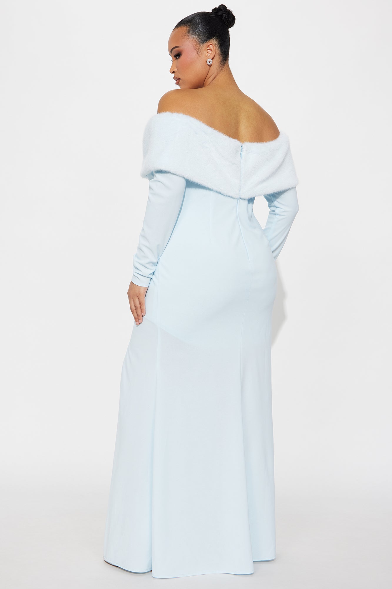 Erin Off Shoulder Fur Maxi Dress - Light Blue