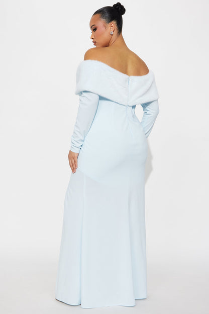 Erin Off Shoulder Fur Maxi Dress - Light Blue