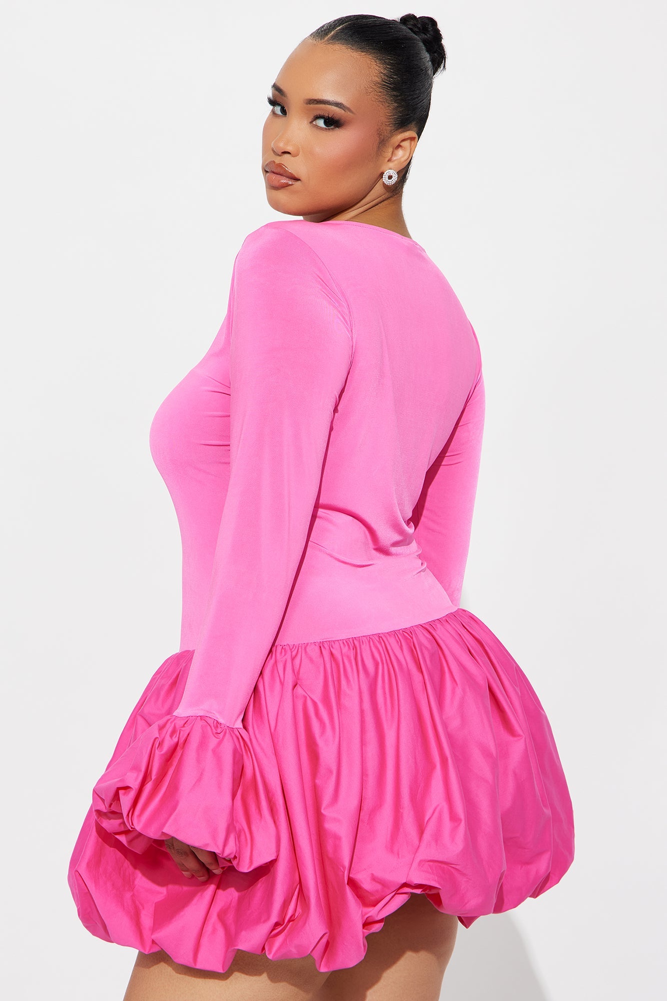 Jillian Puff Sleeve Bubble Mini Dress - Fuchsia