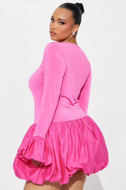 Jillian Puff Sleeve Bubble Mini Dress - Fuchsia